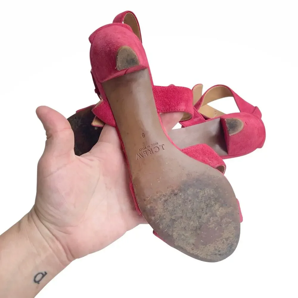 J.Crew Vintage Y2K Fuchsia Suede Made in Italy Ankle Strap Cone Heel Sandals